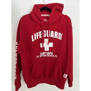 Surf Style Lifeguard Unisex Large Long Sleeve Red Front Pockets Hoodie